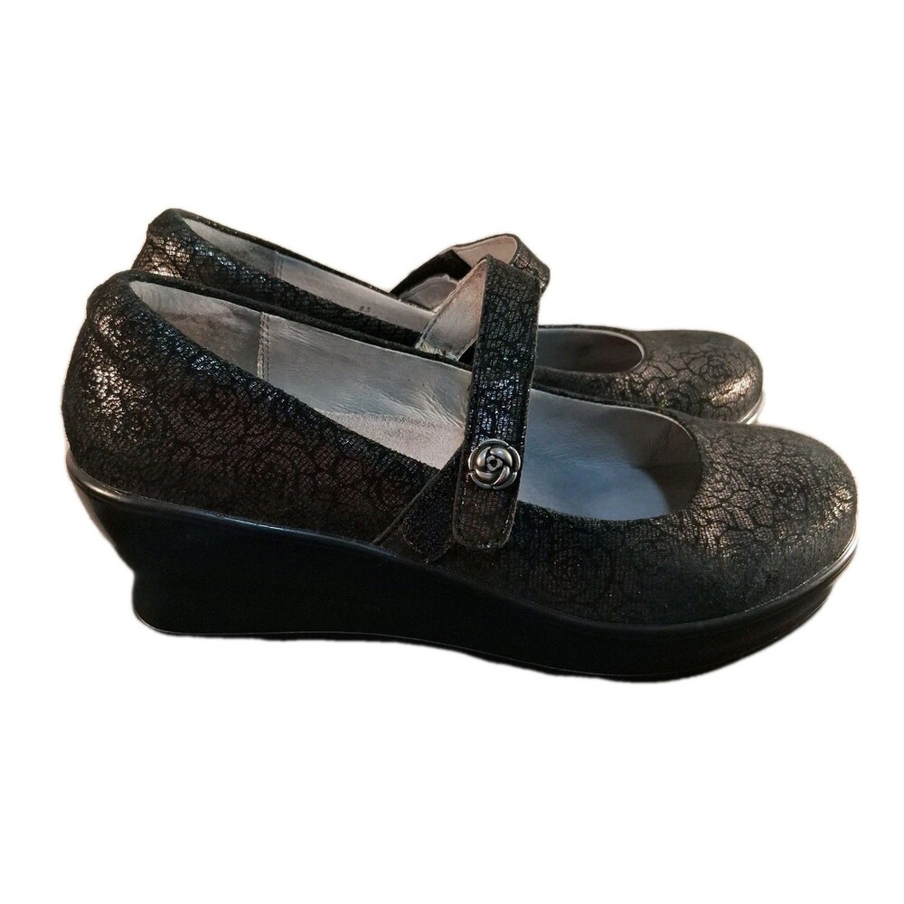Alegria Flair Pewter Florette Mary Jane Wedge Pumps Women's Size 8.5
